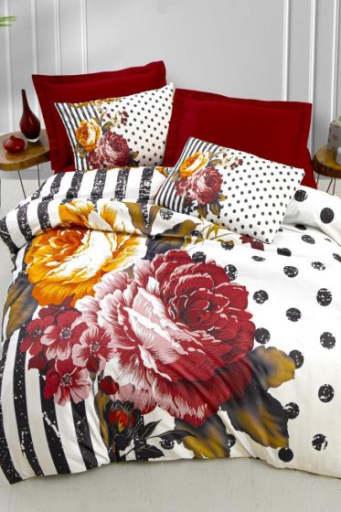 Aleksa Cotton Satin King Size Duvet Cover Set, Duvet Cover 200x220, Sheet 240x260, Double Size