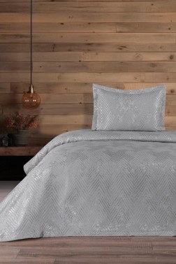 Asu Jacquard Cotton Chenille Bedspread 170x250 cm Single Size, Queen Size, Gray - Thumbnail