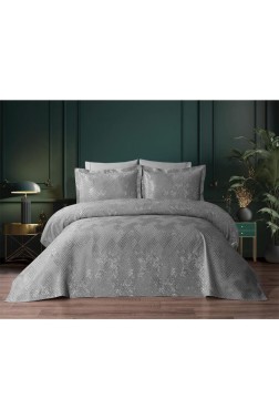 Asu Jacquard Cotton Chenille Bedspread 250x260 cm Double Size, King Size, Gray - Thumbnail