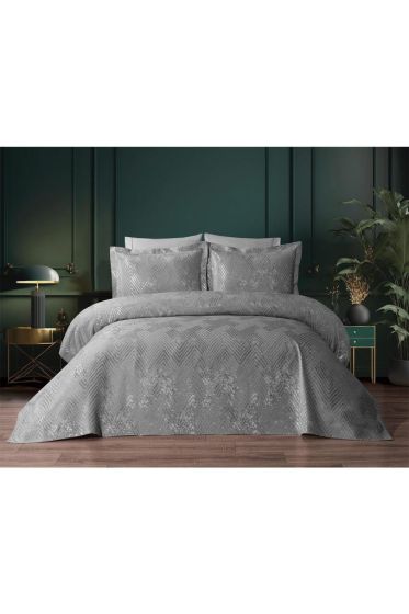 Asu Jacquard Cotton Chenille Bedspread 250x260 cm Double Size, King Size, Gray