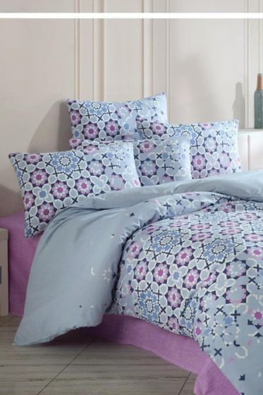 Aysin Ranforce Duvet Cover Set, Duvet Cover 200x220, Sheet 240x260, Double Size, Full Size Plum