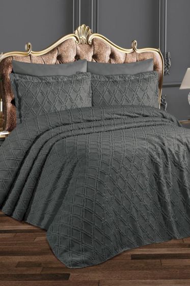 Azra King Bedspread Set 3pcs, Coverlet 240x260, Pillowcase 50x70, Double Size, Antrachite