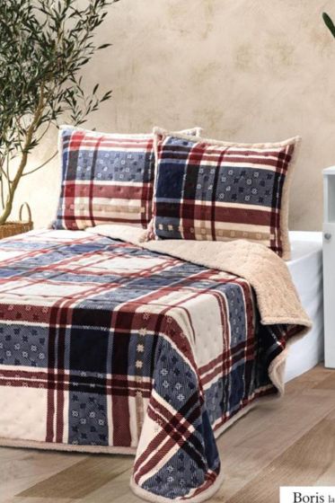 Boris All Day King Size Bedspread Set 3pcs, Coverlet 220x240 with Pillowcase, Ultra Soft Plush Fabric, Navy Blue