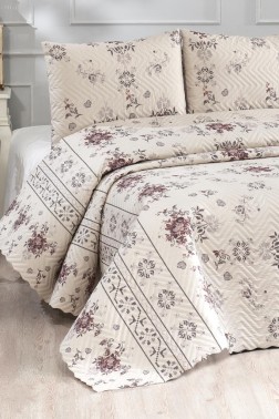 Canvas King Size Tiny Quilted Bedspread Set, Coverlet 230x250 with Pillowcase Cappucino - Thumbnail