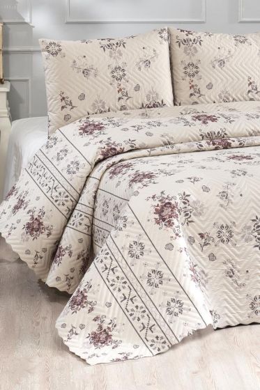 Canvas King Size Tiny Quilted Bedspread Set, Coverlet 230x250 with Pillowcase Cappucino