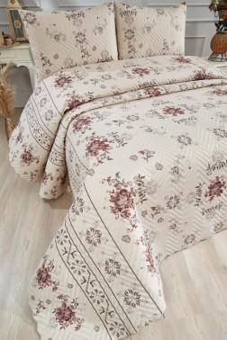 Canvas King Size Tiny Quilted Bedspread Set, Coverlet 230x250 with Pillowcase Cappucino - Thumbnail