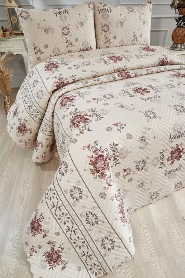 Canvas King Size Tiny Quilted Bedspread Set, Coverlet 230x250 with Pillowcase Cappucino