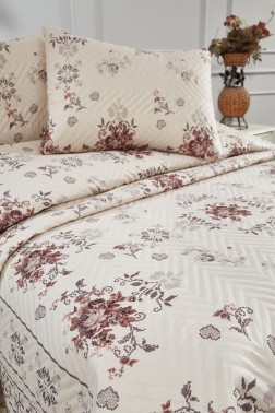 Canvas King Size Tiny Quilted Bedspread Set, Coverlet 230x250 with Pillowcase Cappucino - Thumbnail