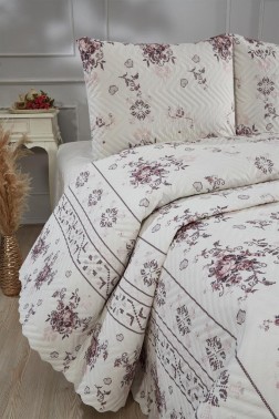 Canvas King Size Tiny Quilted Bedspread Set, Coverlet 230x250 with Pillowcase Cream - Thumbnail