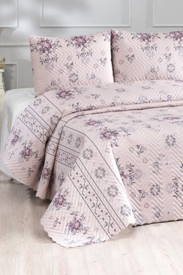 Canvas King Size Tiny Quilted Bedspread Set, Coverlet 230x250 with Pillowcase Pink