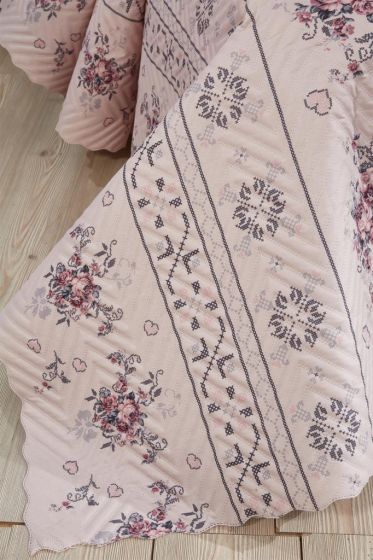 Canvas King Size Tiny Quilted Bedspread Set, Coverlet 230x250 with Pillowcase Pink