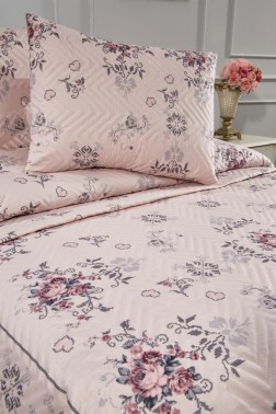 Canvas King Size Tiny Quilted Bedspread Set, Coverlet 230x250 with Pillowcase Pink - Thumbnail