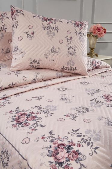 Canvas King Size Tiny Quilted Bedspread Set, Coverlet 230x250 with Pillowcase Pink