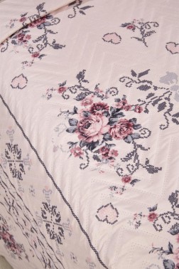 Canvas King Size Tiny Quilted Bedspread Set, Coverlet 230x250 with Pillowcase Pink - Thumbnail