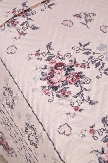 Canvas King Size Tiny Quilted Bedspread Set, Coverlet 230x250 with Pillowcase Pink