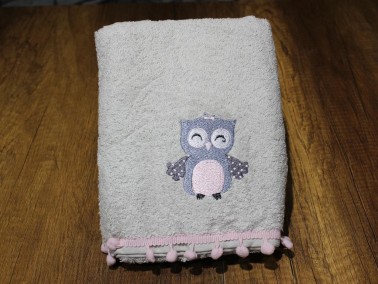 Dowry World Owl Hand Face Towel Gray Pink - Thumbnail