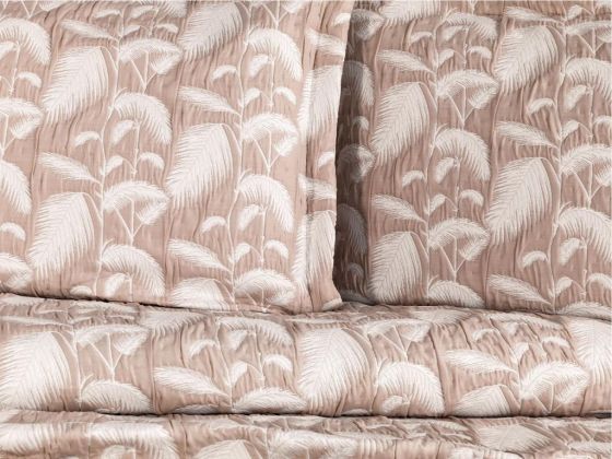 Dowry World Double Palm Palm Double Sided Bedspread Set Beige