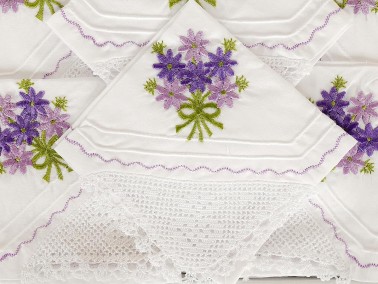 Flowers Handmade Lace Kitchen Set Lilac - Gold - Thumbnail