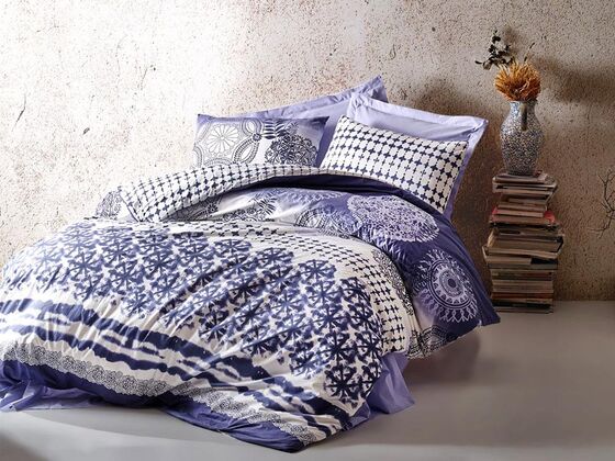 Cotton Box Ranforce Duvet Cover Set Lucca Blue Single