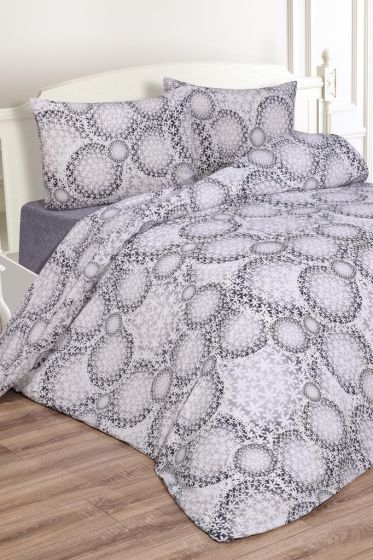 Daisy Bedding Set 3 Pcs, Duvet Cover, Bed Sheet, Pillowcase, Queen Size, Self Patterned, Wedding, Daily use Gray