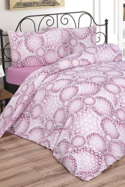 Daisy Bedding Set 3 Pcs, Duvet Cover, Bed Sheet, Pillowcase, Queen Size, Self Patterned, Wedding, Daily use Pink - Thumbnail