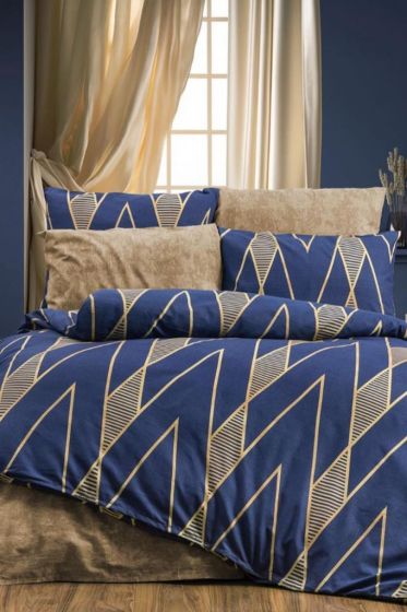 Darya Bedding Set 4 Pcs, Duvet Cover, Bed Sheet, Pillowcase, Double Size, Self Patterned, Wedding, Daily use Navy Blue