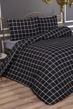 Erika Bedding Set 3 Pcs, Duvet Cover, Bed Sheet, Pillowcase, Queen Size, Self Patterned, Wedding, Daily use Black - Thumbnail