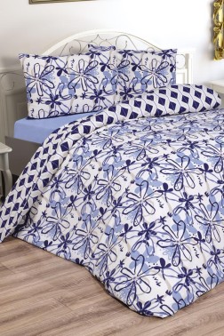 Erika Bedding Set 3 Pcs, Duvet Cover, Bed Sheet, Pillowcase, Queen Size, Self Patterned, Wedding, Daily use Blue - Thumbnail