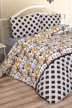 Erika Bedding Set 3 Pcs, Duvet Cover, Bed Sheet, Pillowcase, Queen Size, Self Patterned, Wedding, Daily use Brown - Thumbnail