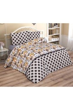 Erika Bedding Set 3 Pcs, Duvet Cover, Bed Sheet, Pillowcase, Queen Size, Self Patterned, Wedding, Daily use Brown - Thumbnail