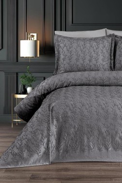 Flora King Size Chenille Bedspread Set, Coverlet 240x260,with Pillowcase, Double Size, Chenille Fabric, Antrachite - Thumbnail