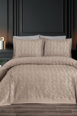 Flora King Size Chenille Bedspread Set, Coverlet 240x260,with Pillowcase, Double Size, Chenille Fabric, Cappucino - Thumbnail