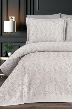 Flora King Size Chenille Bedspread Set, Coverlet 240x260,with Pillowcase, Double Size, Chenille Fabric, Cream - Thumbnail