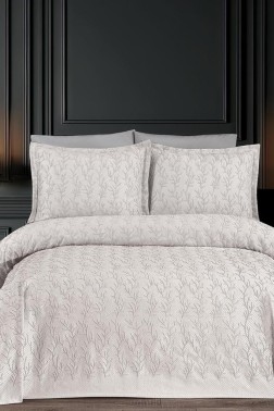 Flora King Size Chenille Bedspread Set, Coverlet 240x260,with Pillowcase, Double Size, Chenille Fabric, Cream - Thumbnail