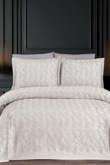 Flora King Size Chenille Bedspread Set, Coverlet 240x260,with Pillowcase, Double Size, Chenille Fabric, Cream