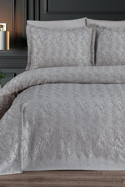 Flora King Size Chenille Bedspread Set, Coverlet 240x260,with Pillowcase, Double Size, Chenille Fabric, Gray - Thumbnail