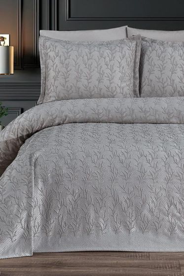 Flora King Size Chenille Bedspread Set, Coverlet 240x260,with Pillowcase, Double Size, Chenille Fabric, Gray