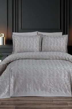 Flora King Size Chenille Bedspread Set, Coverlet 240x260,with Pillowcase, Double Size, Chenille Fabric, Gray - Thumbnail