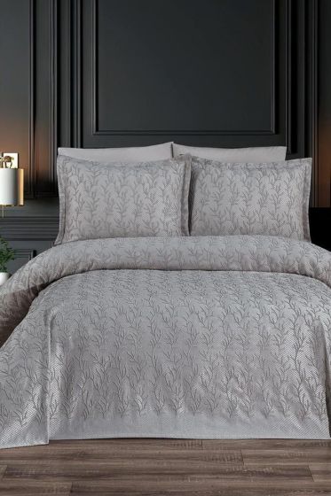 Flora King Size Chenille Bedspread Set, Coverlet 240x260,with Pillowcase, Double Size, Chenille Fabric, Gray