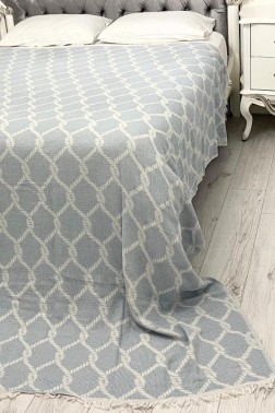 Halat Linen Double Size Bedspread 220x240 cm Brown Blue - Thumbnail