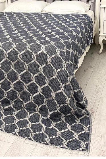 Halat Linen Double Size Bedspread 220x240 cm Navy Blue