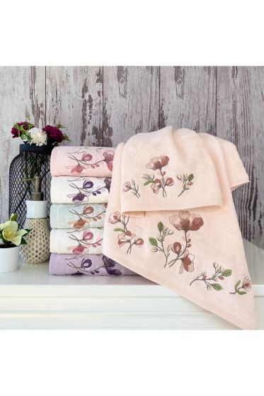 İdil Embroidered 6 pcs in Set Bamboo Hand and Face Towel 50x90 Cm