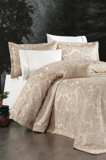 İpek 7 pcs Bridal Set, Bedspread 260x260, Sheet 240x260, Double Size, King Size, Silk Velvet Chenille Fabric Stone