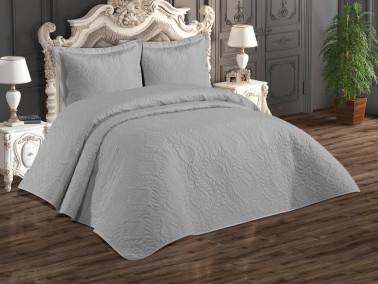 Ivory Quilted Bedspread Set, Coverlet 230x240, Pillowcase 50x70, Double Size,Gray - Thumbnail