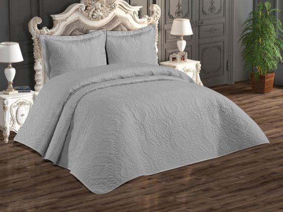 Ivory Quilted Bedspread Set, Coverlet 230x240, Pillowcase 50x70, Double Size,Gray