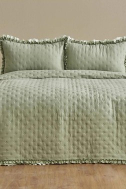 Kapinya Fiber Filled King Size, Bedspread 240x260 with Pillowcase, Full Bed, Micro Fabric, Gray - Thumbnail