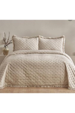 Kapinya Fiber Filled King Size, Bedspread 240x260 with Pillowcase, Full Bed, Micro Fabric, Gray - Thumbnail