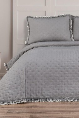 Kapinya Fiber Filled King Size, Bedspread 240x260 with Pillowcase, Full Bed, Micro Fabric, Gray - Thumbnail