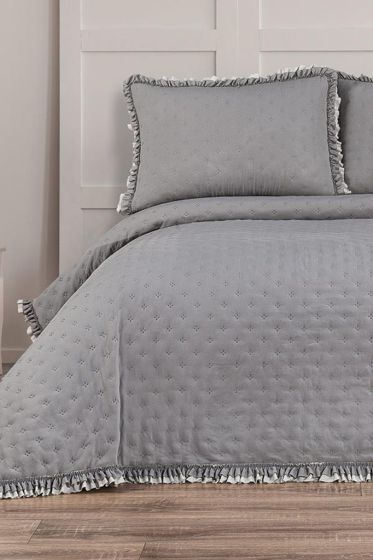 Kapinya Fiber Filled King Size, Bedspread 240x260 with Pillowcase, Full Bed, Micro Fabric, Gray