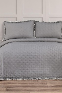 Kapinya Fiber Filled King Size, Bedspread 240x260 with Pillowcase, Full Bed, Micro Fabric, Gray - Thumbnail